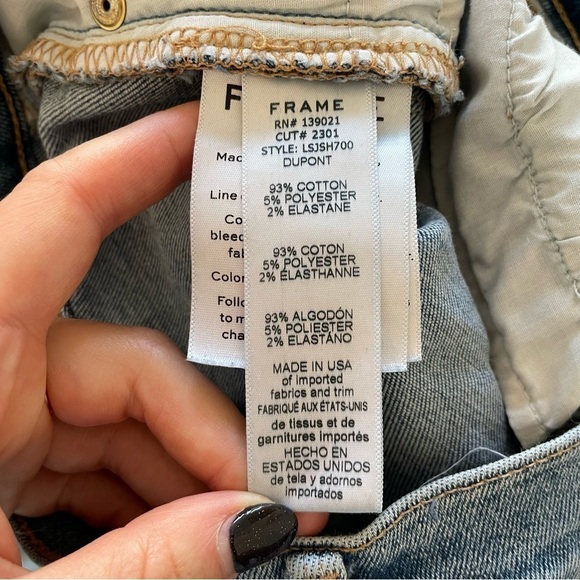 Frame Le Skinny De Jeanne Fray Hem Stiletto Dupont Blue Mid Rise Jeans Size 27 - Picture 10 of 12